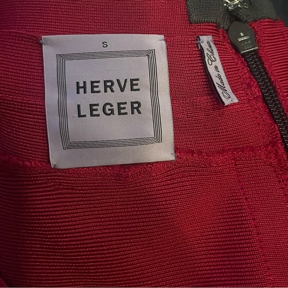 Herve Leger v neck cross cross detail red midi bandage dress w/ zipper & clasp - Picture 8 of 11